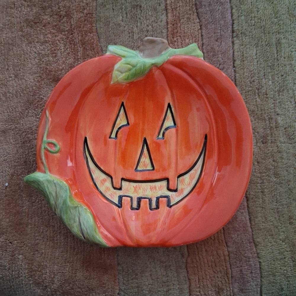 Ceramic Pumpkin Halloween Decor Plate